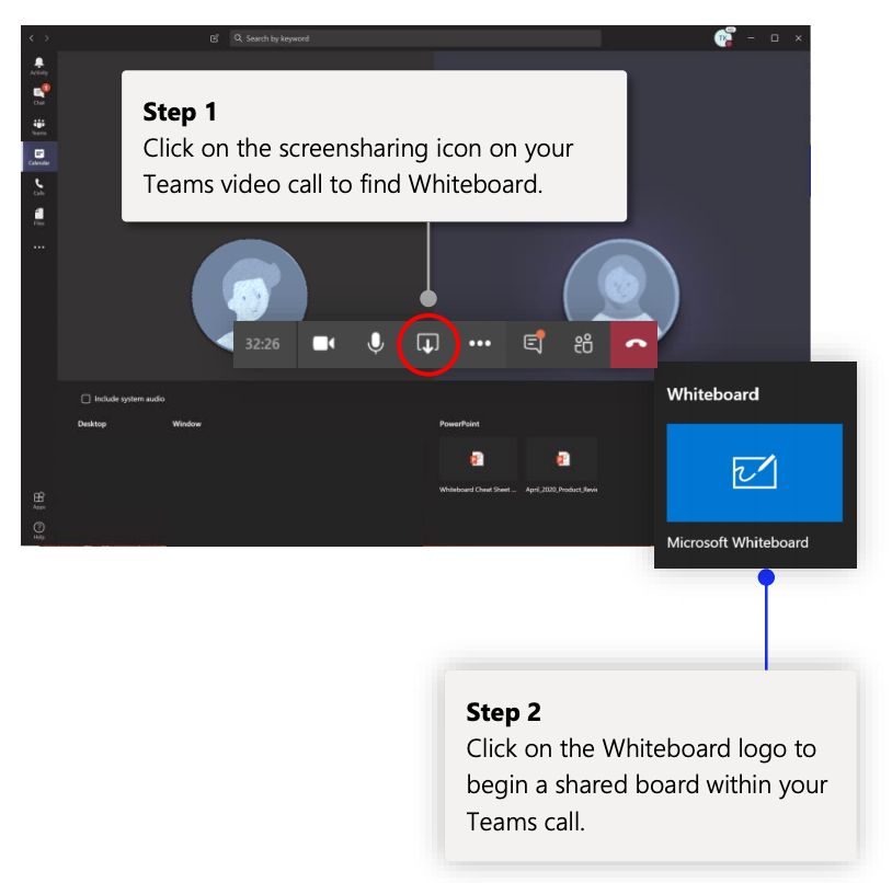 Create whiteboard from Microsoft Teams